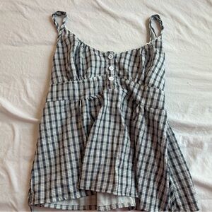 Amazon Blue and White Plaid Buttoned Top
